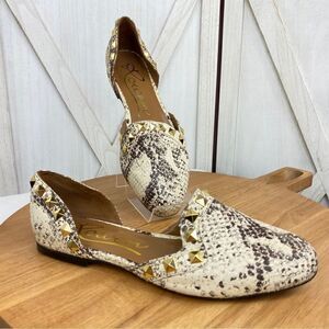 Rowen Snake Print Studded Ballet Flats Cream Brown 7.5